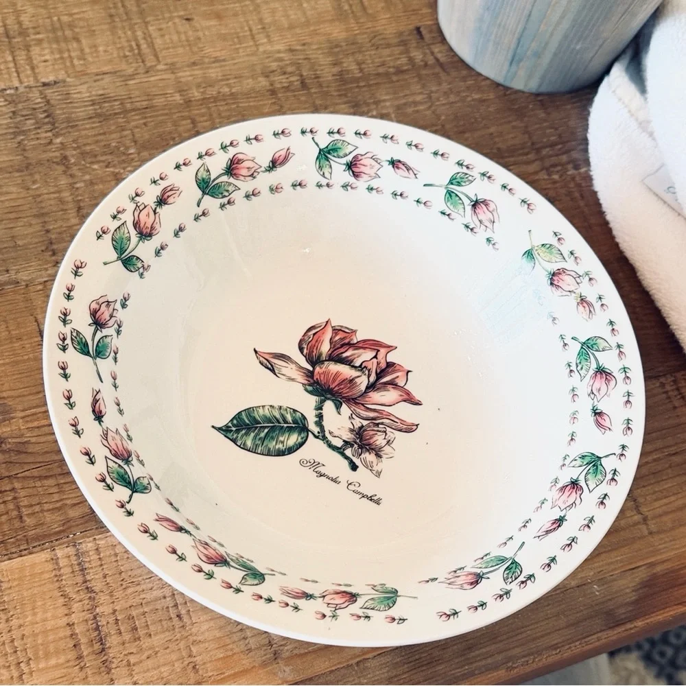 Vintage Botanical Gardens Floral Ceramic Bowl. Pink Rose | Discontinued | EUC